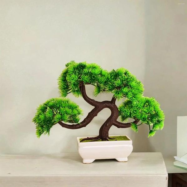 Dekoratif çiçekler yapay bonsai çam ağacı sahte saksı bitki masaüstü ekran küçük sahte