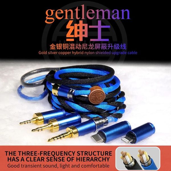 Acessórios Hakugei Gentleman Shield 5 em 1 plugue comutável com goldsilvercopper híbrido nylon escudo atualização cabo de fone de ouvido
