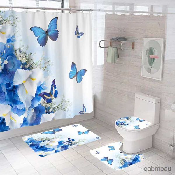 Занавески для душа с 3D принтом цветов, занавески для ванны, бабочки, занавески для ванной комнаты, полиэфирная ткань, цветочные шторы, водонепроницаемые шторы с