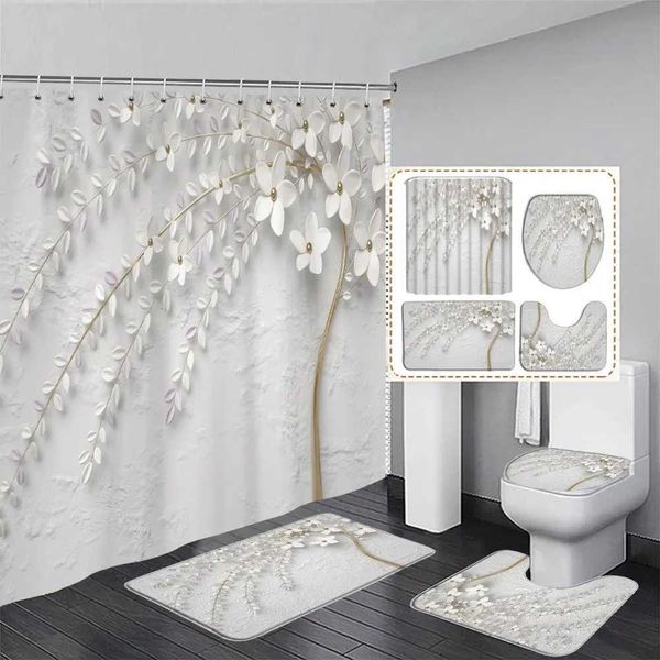 Занавески для душа элегантный букет фантастических белых цветов 3d стиль душевой занавеска для ванной комнаты с ванной коври