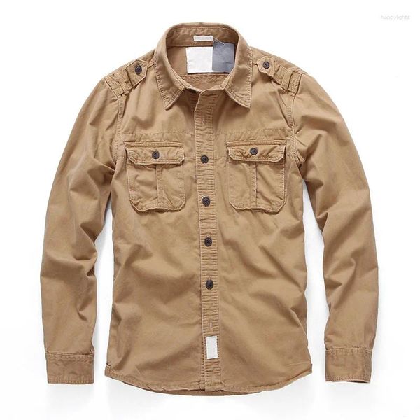 Camisas casuais masculinas moda estilo militar carga homens soltos baggy exército algodão camuflagem camisa roupas