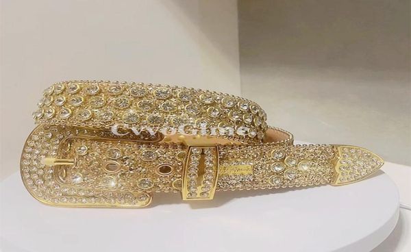 Punk Western Rhines Belt Costume Accessori Y2K Cinturino di lusso Cintura in pelle con borchie Diamond Bing Bb Simon Cinture per donna Uomo Cowboy Ceinture Femme1362166