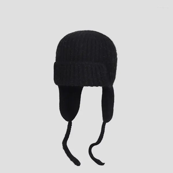 Berets Dupla camada espessada inverno quente beanies com proteção de orelha angora cabelo bonnet malha ski skullieshat