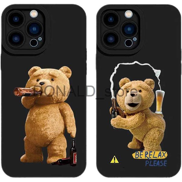 Casos de telefone celular Teddy Bear Casal Cartoon Soft Silicone Phone Case para iPhone 11 12 13 14 15 Pro Max X XS Max XR Mini 7 8 Plus Black Case J240118