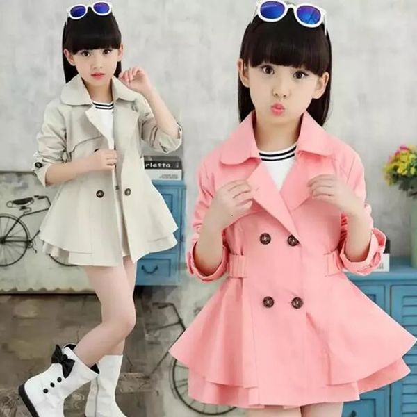 Meninas trench coat primavera e outono moda infantil à prova de vento menina coreana dupla camada jaqueta casaco escolar roupas infantis 240118