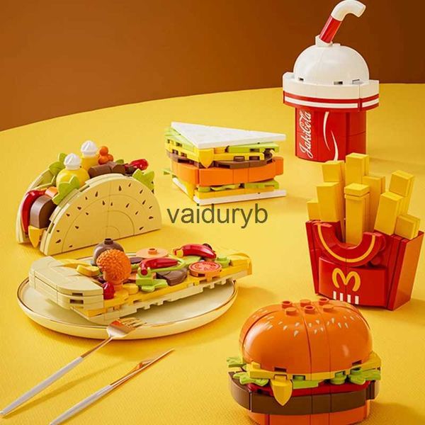 Blocos diy geladeira ímã adesivo batatas fritas hamburgo areia taco pizza blocos de construção modelo tijolos crianças conjuntos kits Toysvaiduryb