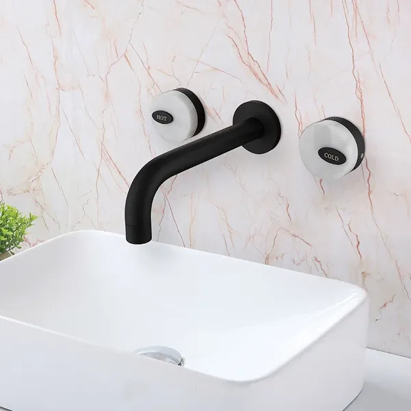 Rubinetti per lavandino del bagno Rubinetto in ottone di alta qualità di lusso Miscelatore per lavabo bianco nero 2 maniglie Rubinetto a parete a 3 fori Nave libera