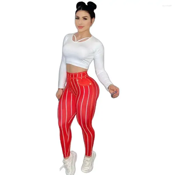 Pantaloni da donna Pantaloni stampati a vita alta Stampa a righe Vita alta Yoga per donna Leggings fitness elasticizzati con effetto push up Sexy