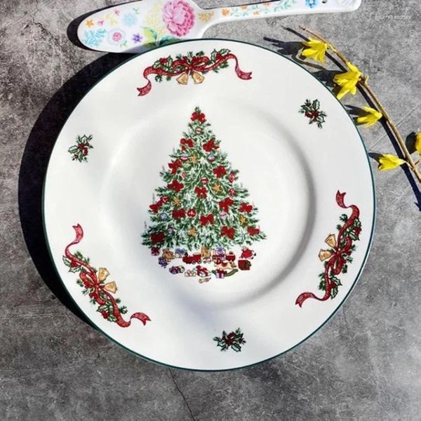 Plakalar seramik tabak Noel ağacı serisi büyük yemekler aşk kase sofra takımı Avrupa retro çatal bıçak takımı dekoratif tepsi mutfak çeliği