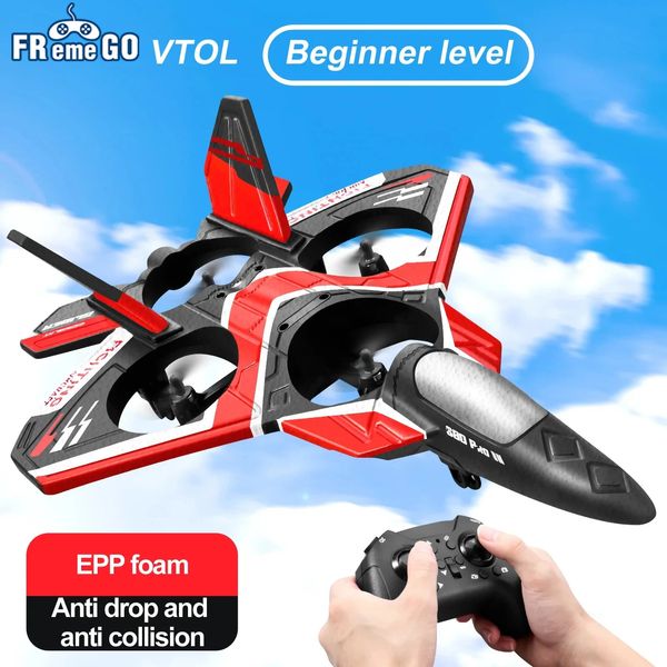 Avião de espuma RC com luz LED 2.4G Controle Remoto Fighter Planador Avião EPP Espuma Brinquedos RC Drone Crianças Presente 240117