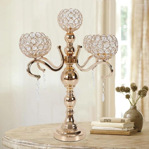 Castiçais titular 5 braço ouro cristal candelabros peças centrais do casamento votiva 75cm EUA castiçal