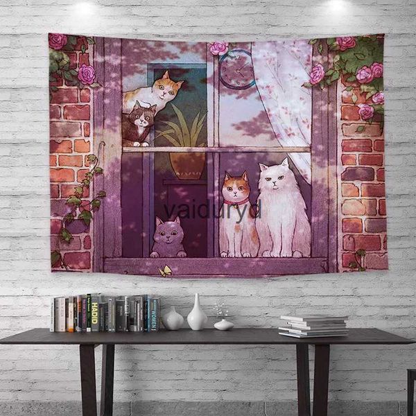 Arazzi Illustrazione Simpatico Gatto Stile Coreano Sfondo Panno Cura Dormitorio Comodino Arazzo Camera da letto Decorazione della parete della stanzavaiduryd