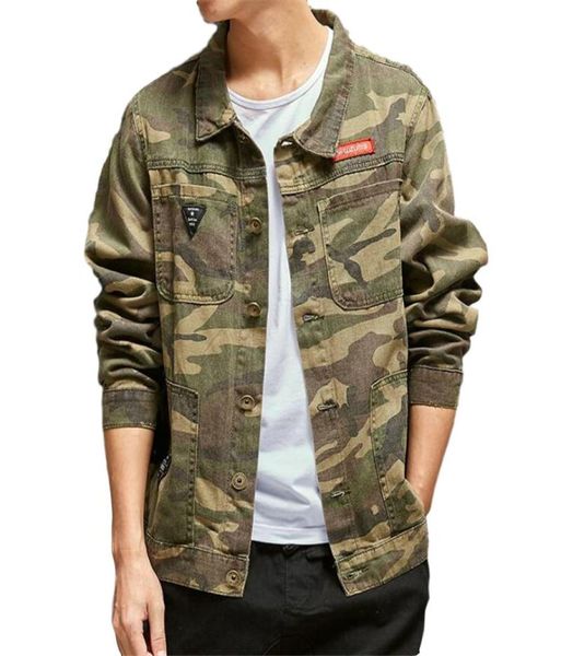 Design de moda masculino camuflagem jaqueta jeans estilo rua multi bolsos jaqueta jeans e casacos manga longa9959476