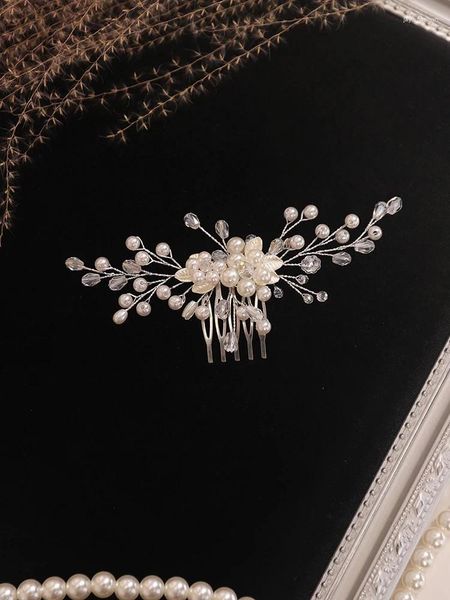 Kopfbedeckungen Großhandel Kristall Hochzeit Kopfschmuck Frauen Blume Haarkamm Strass Braut Accessoriss Perle Brautjungfer Kopfbedeckung