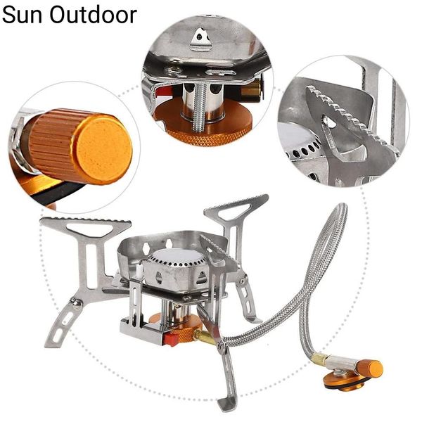 Stufa portatile da viaggio da campeggio a gas da esterno antivento da 3500 W Efficiente griglia per barbecue da cucina in acciaio inossidabile 240117