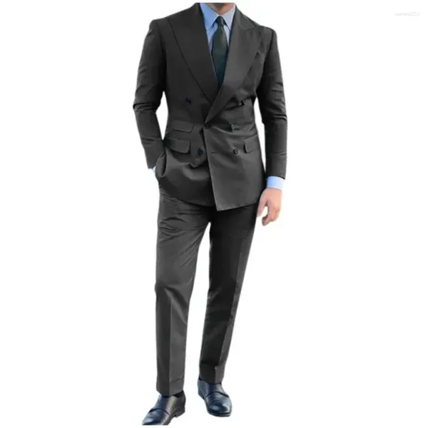 Herrenanzüge Dunkelgrau 2-teiliger formeller Trauzeugen-Hochzeits-Smoking für Männer Kostüm Homme Peaked Business Prom Blazer (Jacke und Hose)