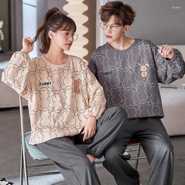 Mulheres sleepwear algodão coreano para casais 2024 primavera outono loungewear juventude menina menino plus size homewear mulheres e homens combinar