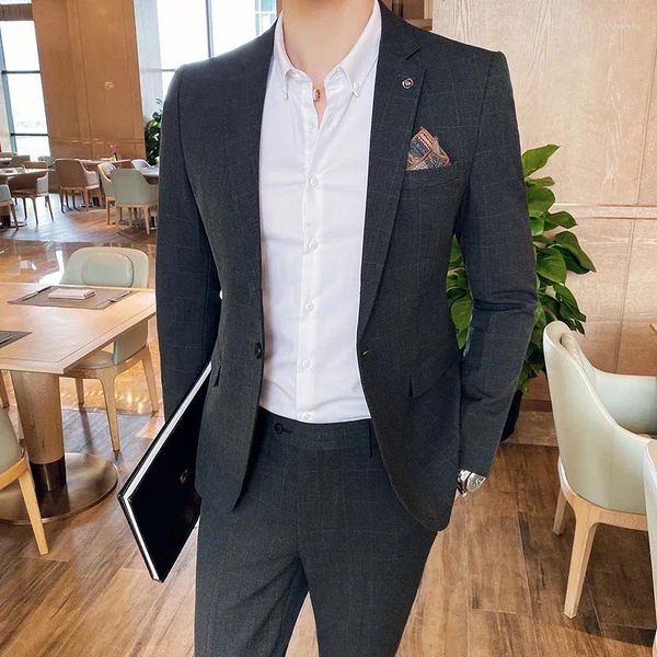 Abiti da uomo di alta qualità (pantaloni blazer) Abito da uomo formale sottile in due pezzi stile britannico elegante moda business casual