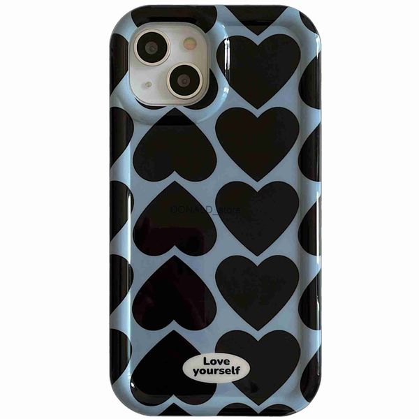 Чехлы для мобильных телефонов Chic INS Blue Black Heart IMD Глянцевый чехол для iPhone 15 14 13 Pro Max Plus Задняя крышка телефона для 12 11 Pro Max X XS MaxCapa J240118