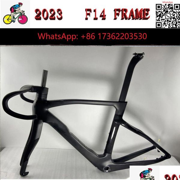 Racks de caminhão de carro 2023 F14 Road Fibra de carbono Conjunto de quadros Adicionar guiador Bb68 T1000 Speed Bicicleta Quadro Disco / Freio de aro Bicicleta de corrida personalizada L Dhrwg