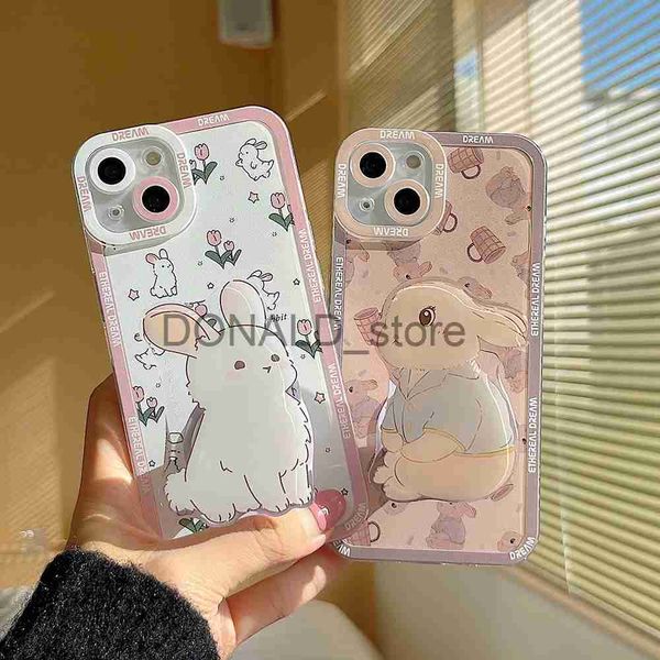 Capas de telefone celular para Samsung Galaxy S22 Ultra S21 FE S20 Plus Note 20 S23 Capa Cute Rabbit com suporte macio Tranparent TPU Phone Protecion Cover J240118