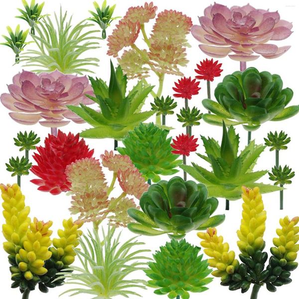 Fiori decorativi 24 pezzi Decorazione terrario Piante succulente floccate senza vaso Mini floreali per la casa Fai da te artigianato assortiti artificiali colorati