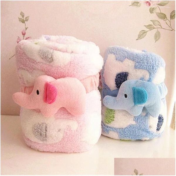 Cobertores Swaddling Bonito Elefante Dos Desenhos Animados Bebê Cobertor Nascido Ar Condicionado Quilt Coral Veet Travesseiro Produtos de Dupla Utilização Drop Delivery Ki Dhh1P