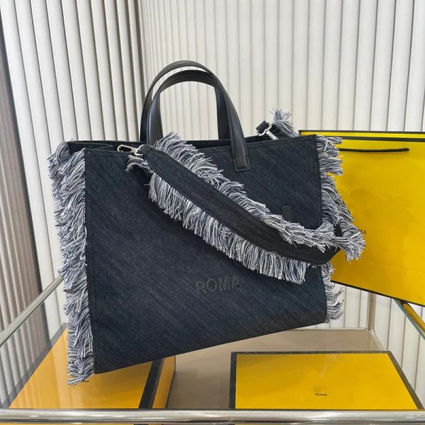 Luxus Designer Denim Quasten Totes Umhängetaschen Italien Roma Marke Klassische Buchstaben Messenger Handtaschen Mode Frauen Große kapazität Umhängetasche