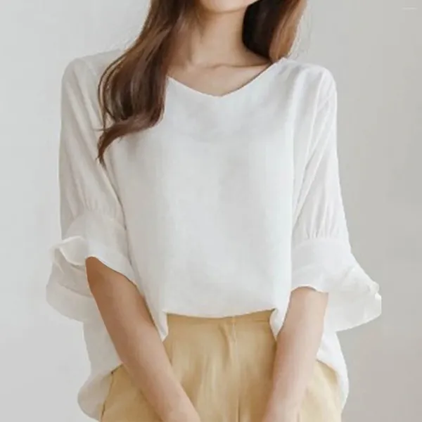 Blusas de Mujer camisa para Mujer moda 2024 sólido cuello en V 1/2 Tops de manga corta blusa de gran tamaño túnicas de verano Blusas para Mujer