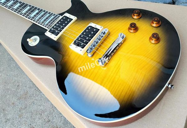 Aggiorna la chitarra elettrica Lep standard con barra personalizzata, chitarra LP Tiger Flame, commerci all'ingrosso