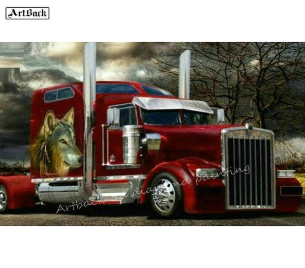 5d pintura diamante caminhão imagem quadrado completo carro strass mosaico ponto cruz caminhão lobo vara broca bordado 2012015996507