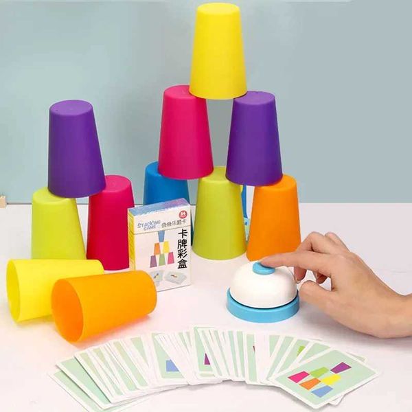 Classificação de aninhamento empilhamento brinquedos crianças montessori brinquedos pilha copo versus jogo de mesa com cartão educacional iluminação intelectual cor cognição lógica treinamento