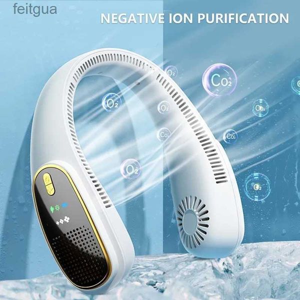 Ventilatori elettrici ZOXI 2023 Display digitale Ventilatore a collo senza lama 4000mah USB Ricaricabile Ventola di raffreddamento Dispositivo di raffreddamento estivo portatile per esterno YQ240118