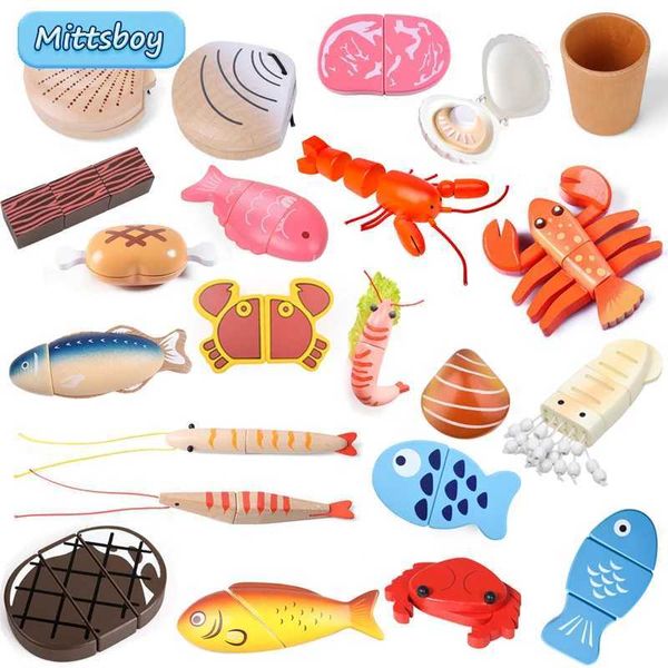 Classificação de aninhamento empilhamento brinquedos nova simulação montessori animal magnético jogar casa peixe camarão caranguejo concha tempero sashimi cozimento brinquedo brinquedos educativos de madeira