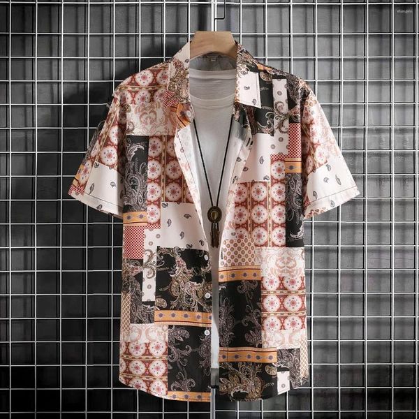 Camicie casual da uomo 2024 di lusso a righe hawaiano stampa manica corta top risvolto Harajuku estate 5xl abbigliamento streetwear Y2k