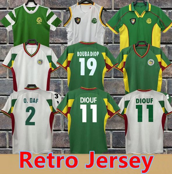 2002 2004 Сенегала, мужские футбольные майки Камеруна в стиле ретро, национальная сборная ДИУФ БУБА ДИОП Х. КАМАРА Х. FADIGA 1990 1998 Домашние футбольные майки с короткими рукавами