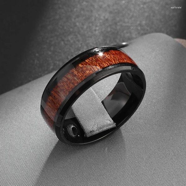 Cluster Ringe Mode Hohe Qualität Braun Holzmaserung Ring Für Männer Charm Street Schmuck Finger Zubehör