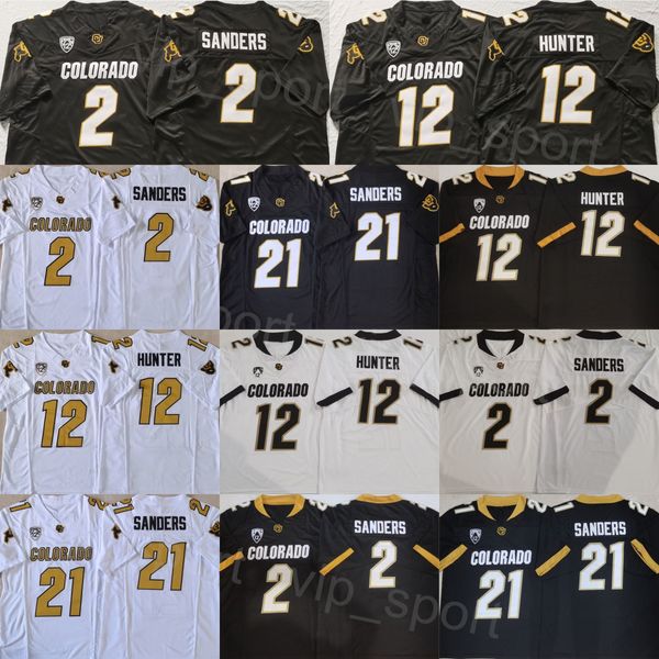 College Football Colorado Buffaloes Maglie 2 Shedeur Sanders 12 Travis Hunter 21 Shilo Sanders Nero Bianco Colore squadra Tutte le cuciture Uniforme universitaria Alta/Top