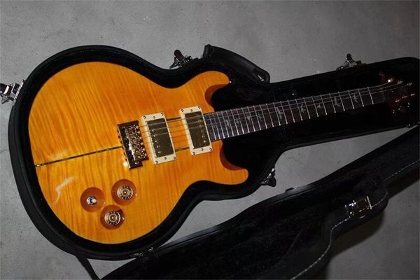 Top-Qualität Paul Reed Santana Brasilianischer Quilt-Ahorn Custom 24 Bünde Gelbe E-Gitarre Private Stock Mahagoni-Korpus Palisander-Griffbrett