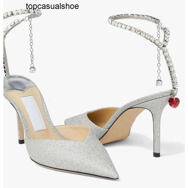 JC Jimmynessity Choo Saeda Women Top Top Leather Glitter Luxury Sandals Shoes Crytal Chain Stiletto Heels Свадебное платье Lady Pumps Eu35-43 Оригинальная коробка