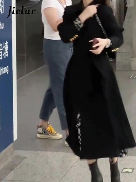 Abiti casual Autunno cinese tinta unita abito da donna allentato ufficio donna donna nero semplice base manica lunga