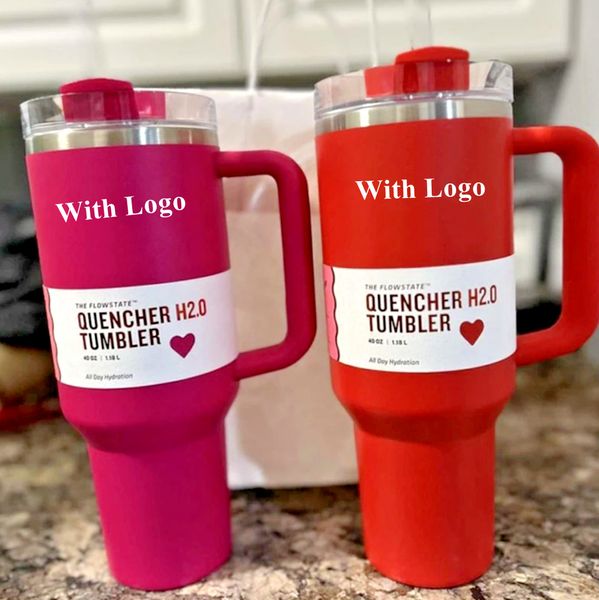 US Stock Quencher Tumblers Pink Cosmo Parada Co-Branded Flamingo Valentinstagsgeschenk 40oz Edelstahlbecher Henkel Deckel Stroh Autobecher Wasserflaschen 0118