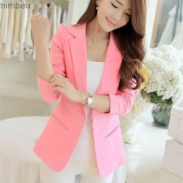 Damenanzüge Blazer 2023 Neuer Frühlings-Sommer-koreanischer Stil schmal anliegender kurzer Anzug Damenjacke Damen Herbst One Button Pink Blazer WomenL240118