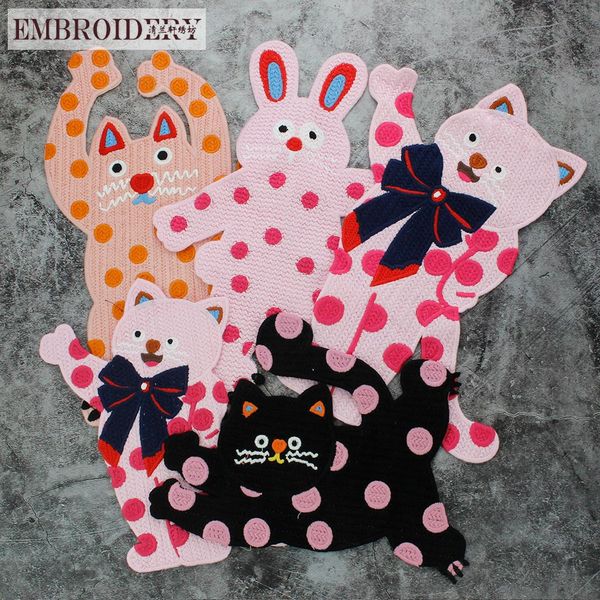5 pezzi/borsa Nuova moda cartoon coniglio gatto solubile in acqua riparazione vestiti di stoffa borsa fori decorativi patch cucita a mano