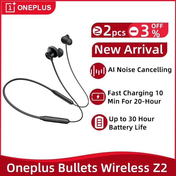 Наушники Глобальная версия OnePlus Bullets Беспроводной Z2 Wireless Wireless наушники ai joise canseming беспроводной Heahphone 30 часов автономной срок службы батареи IP55