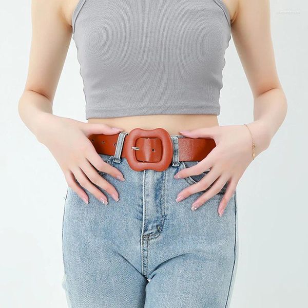 Cinture Cintura larga da donna color caramello Cintura semplice in pelle PU solida Pin punk Cintura hip-hop Jeans Cintura per pantaloni Cintura regolabile alla moda