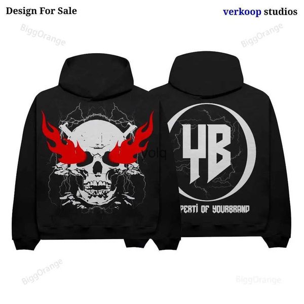 Herren Hoodies Sweatshirts Neueste Skull Bomb Street Red Flame Pattern Bedruckter Pullover High Street Loose Fit Hoodie für Männer und Frauen im Herbst und Winteryolq