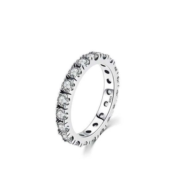 Bant Rings Luxury 925 Sterlsilver Klasik istiflenebilir parmak R için Kadınlar Sparklclear Kübik Zirkonya Rweddstatement Takı J240118