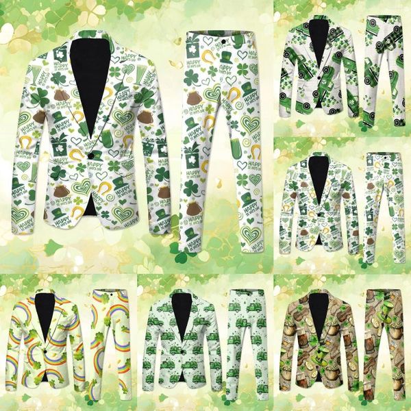 Abiti da uomo Giorno di San Patrizio Mens St Patricks 3D Digital Print Suit Set Light Business Graphic Green Carnival Festival