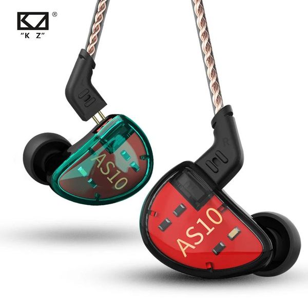 Kopfhörer KZ AS10 5BA Noise Cancelling Headset Sport Balanced Armature Driver In-Ear-Monitor-Kopfhörer für Telefone, HiFi-Bass-Musik-Ohrhörer